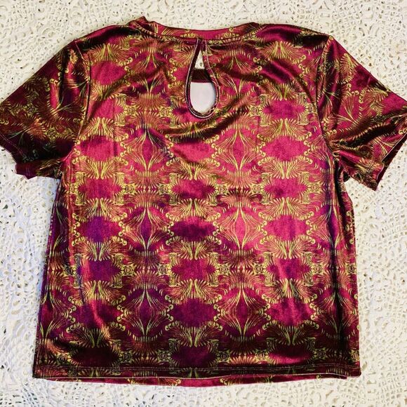 Savage X Fenty (M) Psychedelic Velvet Floral Top Shirt Blouse Fashion Pink Green - Picture 2 of 8